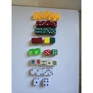 Dice Lot of 32 Vintage Die Red Green Yellow Poker White Lucite? Bakelite? Cellul